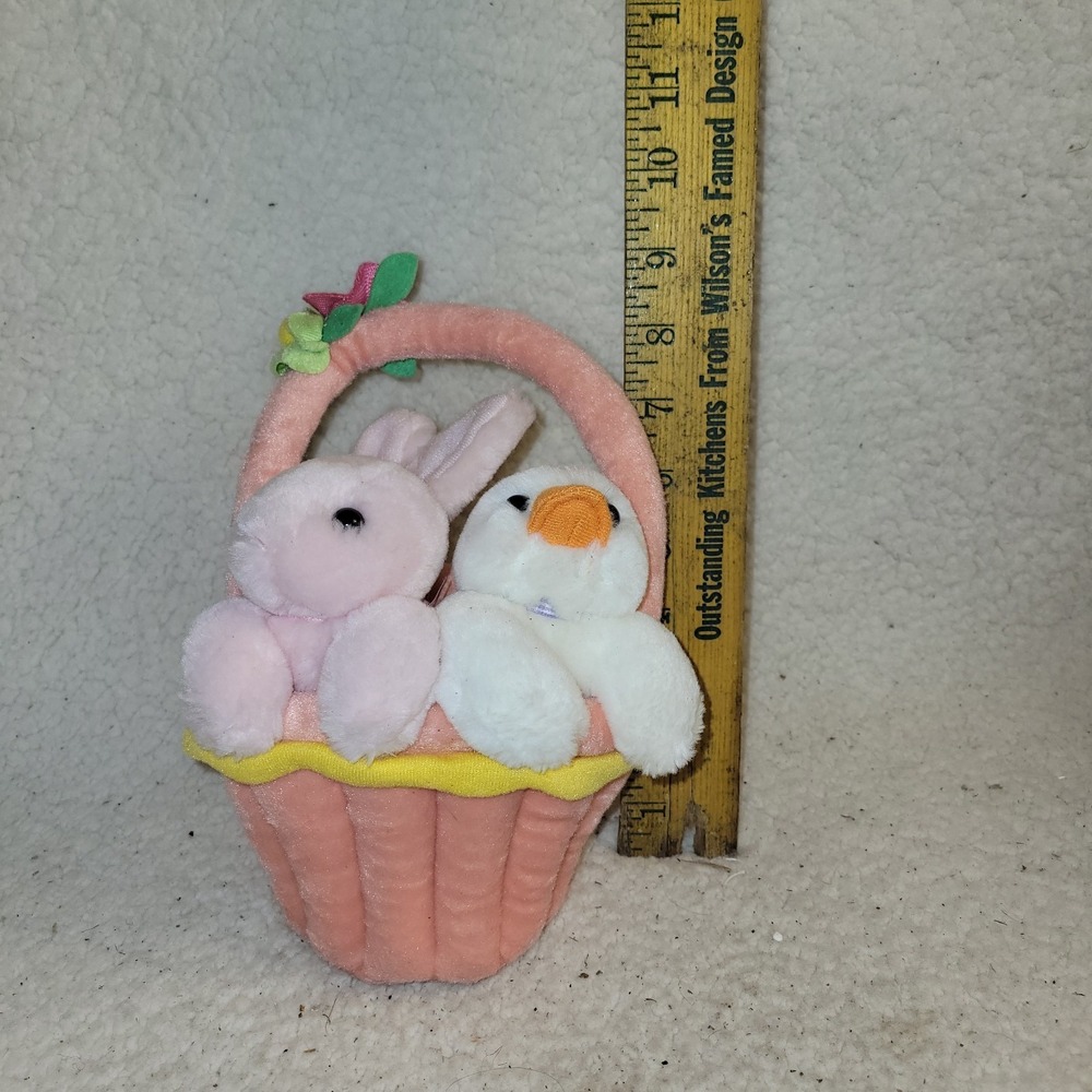 Vintage Style Easter Plush Bunny Duck Basket‎ Set Spring Pastel Decor Small...